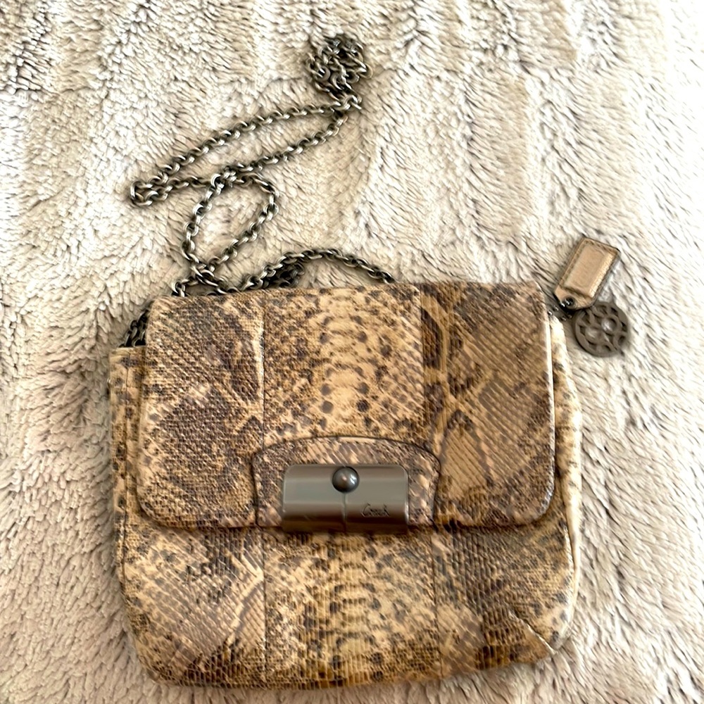 Snake skin coach cross body bag. Great for a fun night out.Excellent condition.
